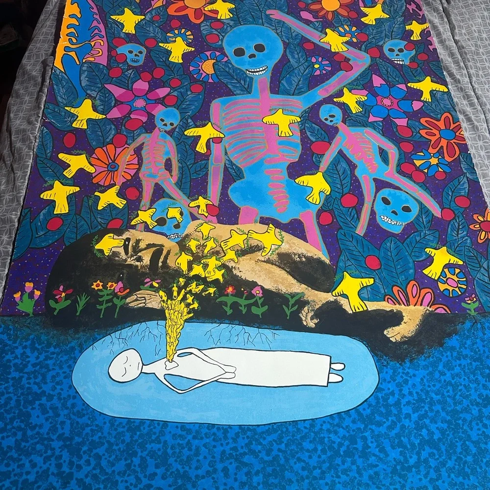 Colorful Skeleton and Floral Wallpapering